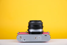 Load image into Gallery viewer, Pentax ME Super 35mm SLR Film Camera with SMC Pentax-M 50mm f1.7 Lens Pink
