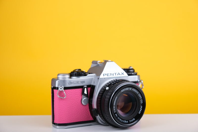Pentax ME Super 35mm SLR Film Camera with SMC Pentax-M 50mm f1.7 Lens Pink