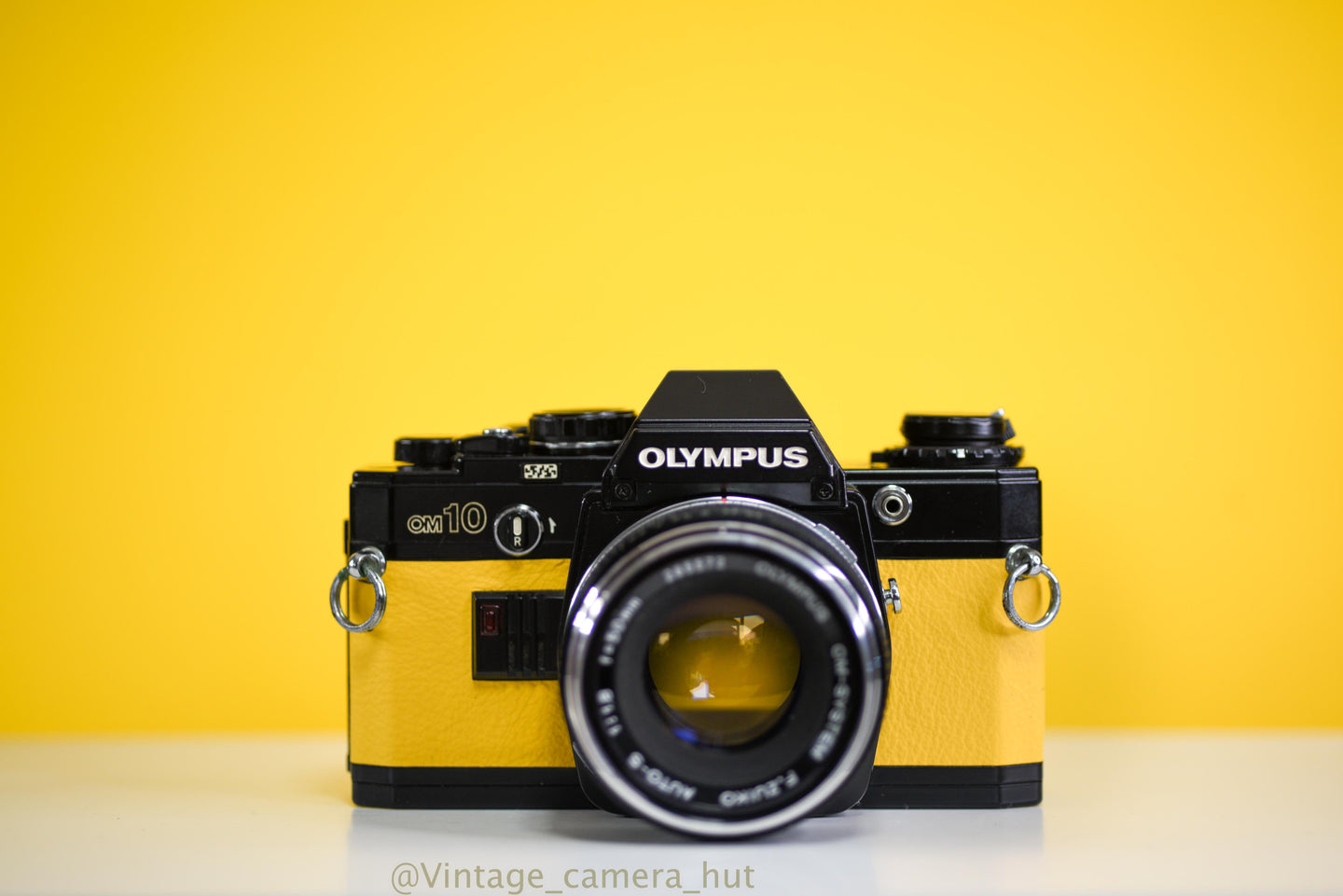 Olympus OM10 SLR Black Vintage 35mm Film Camera with Zuiko 50mm f/1.8 Prime Lens New Leather Yellow Skin
